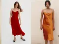 Eleganckie sukienki na ramiączkach w kolorze czerwonym i pomarańczowym. Idealne inspiracje, jak się ubrać na wesele jako gość, by wyglądać stylowo i zjawiskowo.