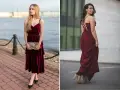 Eleganckie stylizacje: jakie buty do bordowej sukienki? Czarne szpilki i beżowe sandałki na obcasie świetnie uzupełniają aksamitne kreacje.