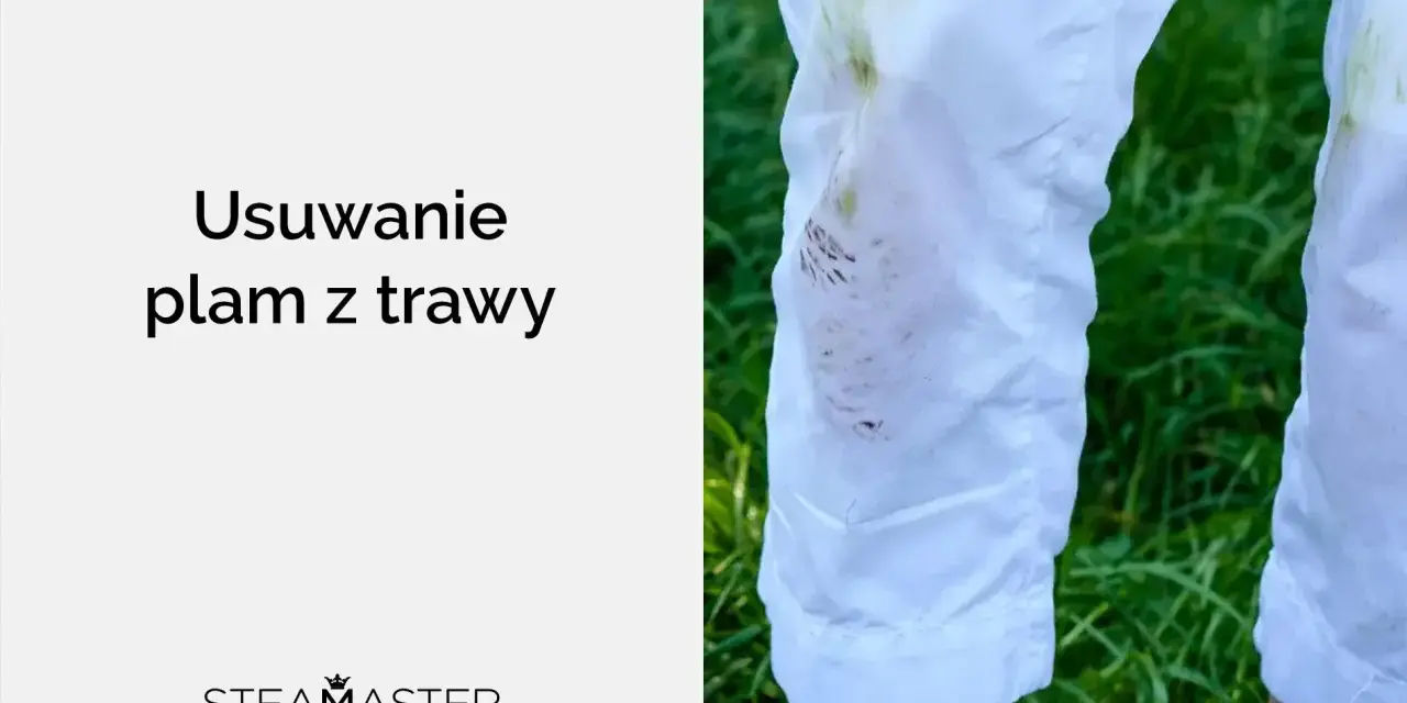 Jak zmyć trawę z butów? Białe spodnie poplamione zielonymi śladami po zabawie na trawie.