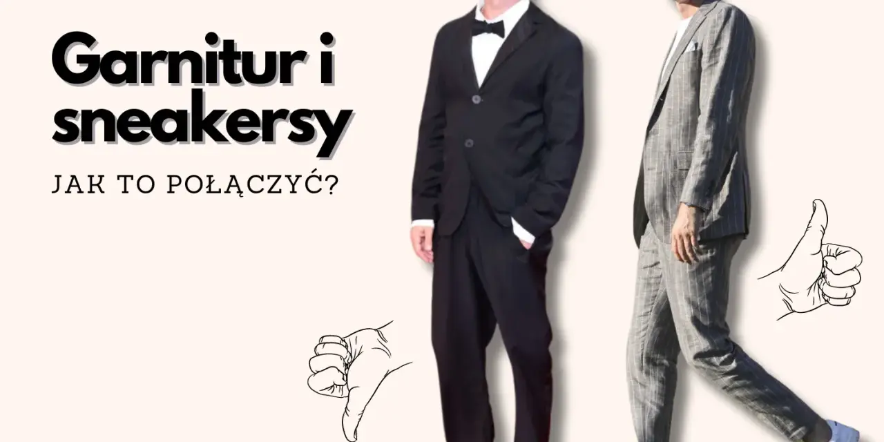 Garnitur i sneakersy: stylizacja z klasą. Dwóch mężczyzn prezentuje, jak nosić garnitur ze sportowymi butami.