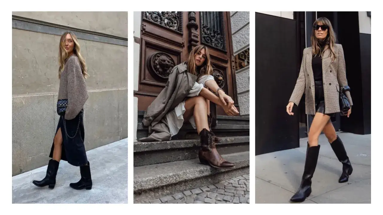 Kowbojki w stylizacjach: czarne, brązowe i beżowe kowbojki dodają charakteru casualowym i eleganckim outfitom.
